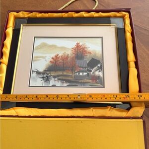 Framed Autumn Landscape Art needlepoint from Japan